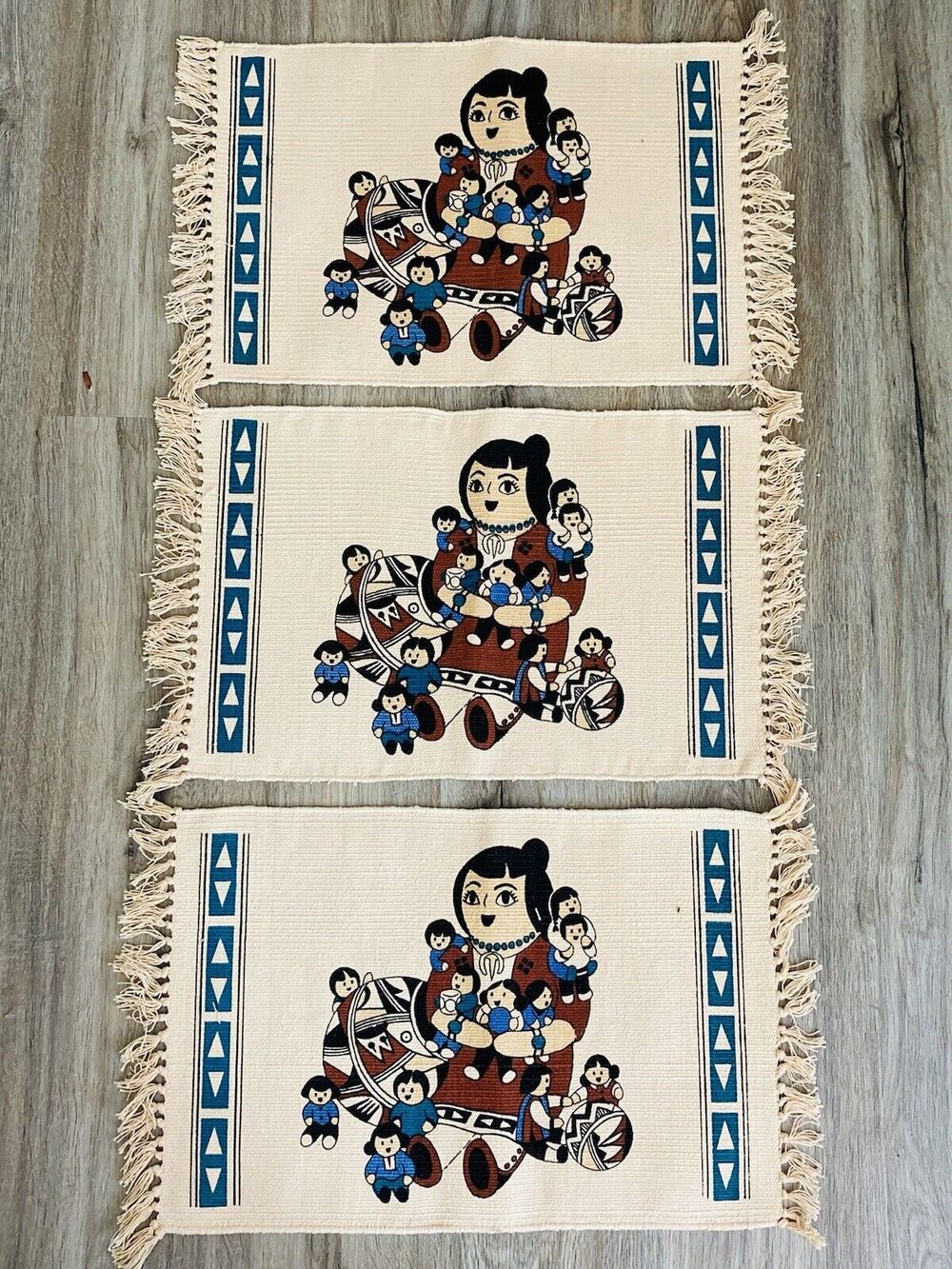 3 El Paso Saddle blanket Co STORYTELLER Fringed Southwestern Woven Placemats Lot